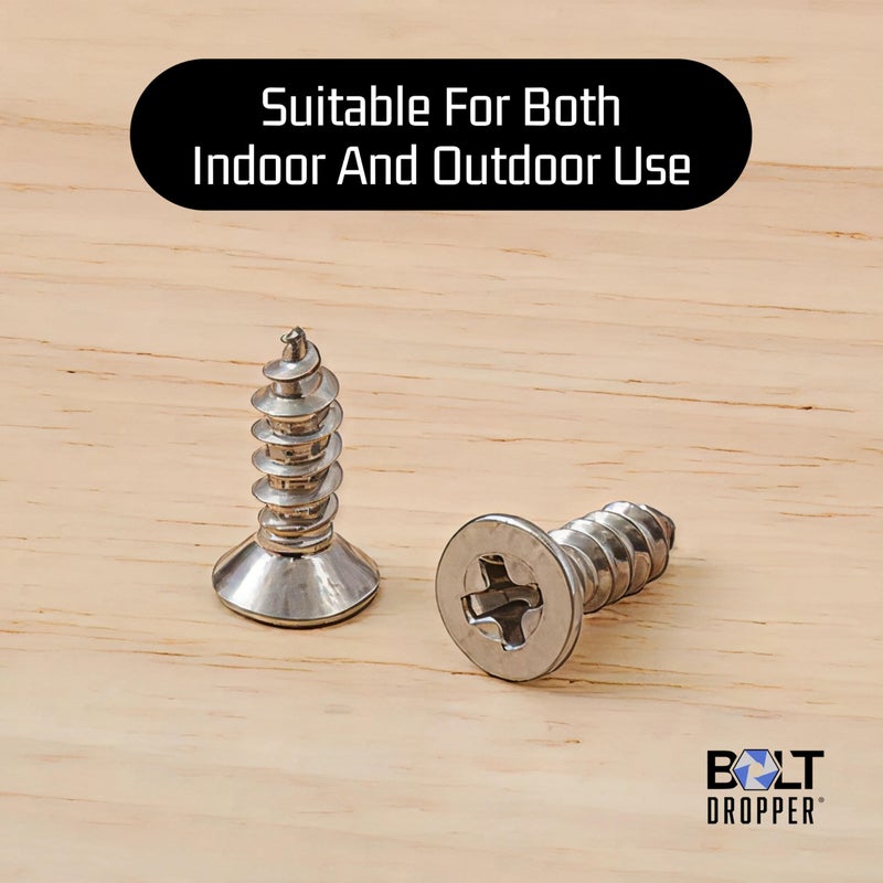Bolt Dropper #4 x 1/4" Stainless Steel Flat Head Phillips Wood Screw (100 Pack), 18-8 (304) Stainless Steel Sheet Metal Screws - Type A Point, Plain Finish - Image 2